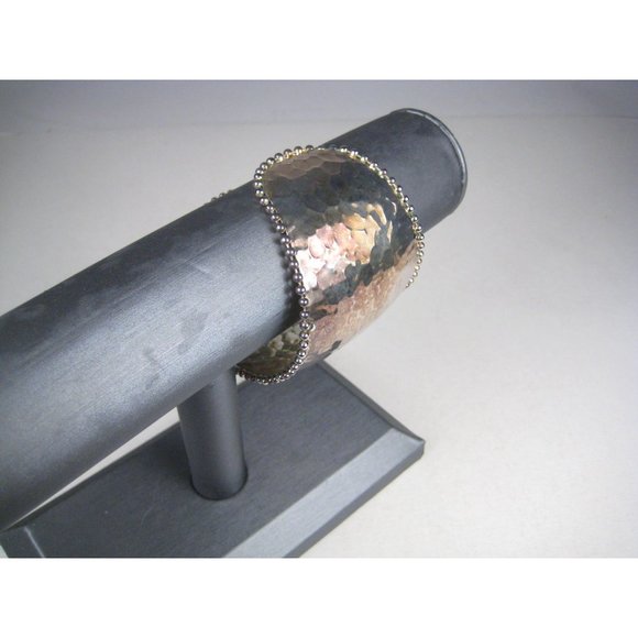 Hammered Wide Cuff Bracelet Ball Bead Pale Goldtone Animal Print TARNISH - Picture 8 of 8